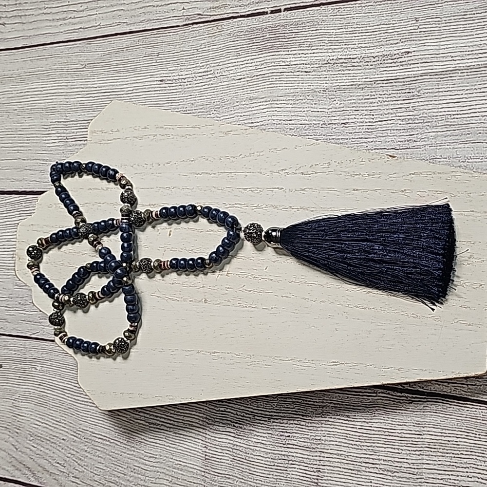 Stella & Dot blue beaded fringe necklace, long necklace